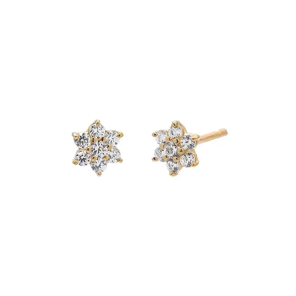 CZ Stone Flower Stud Earring 14K