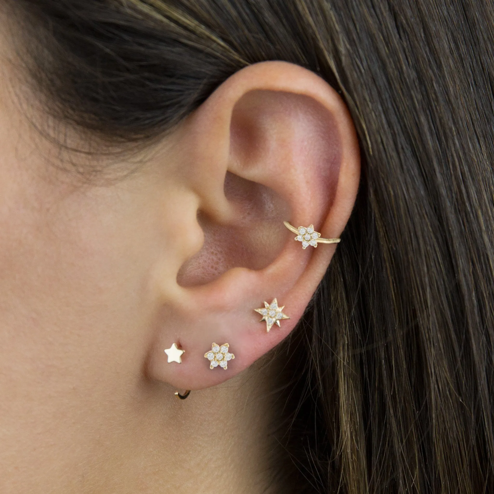 CZ Stone Flower Stud Earring 14K