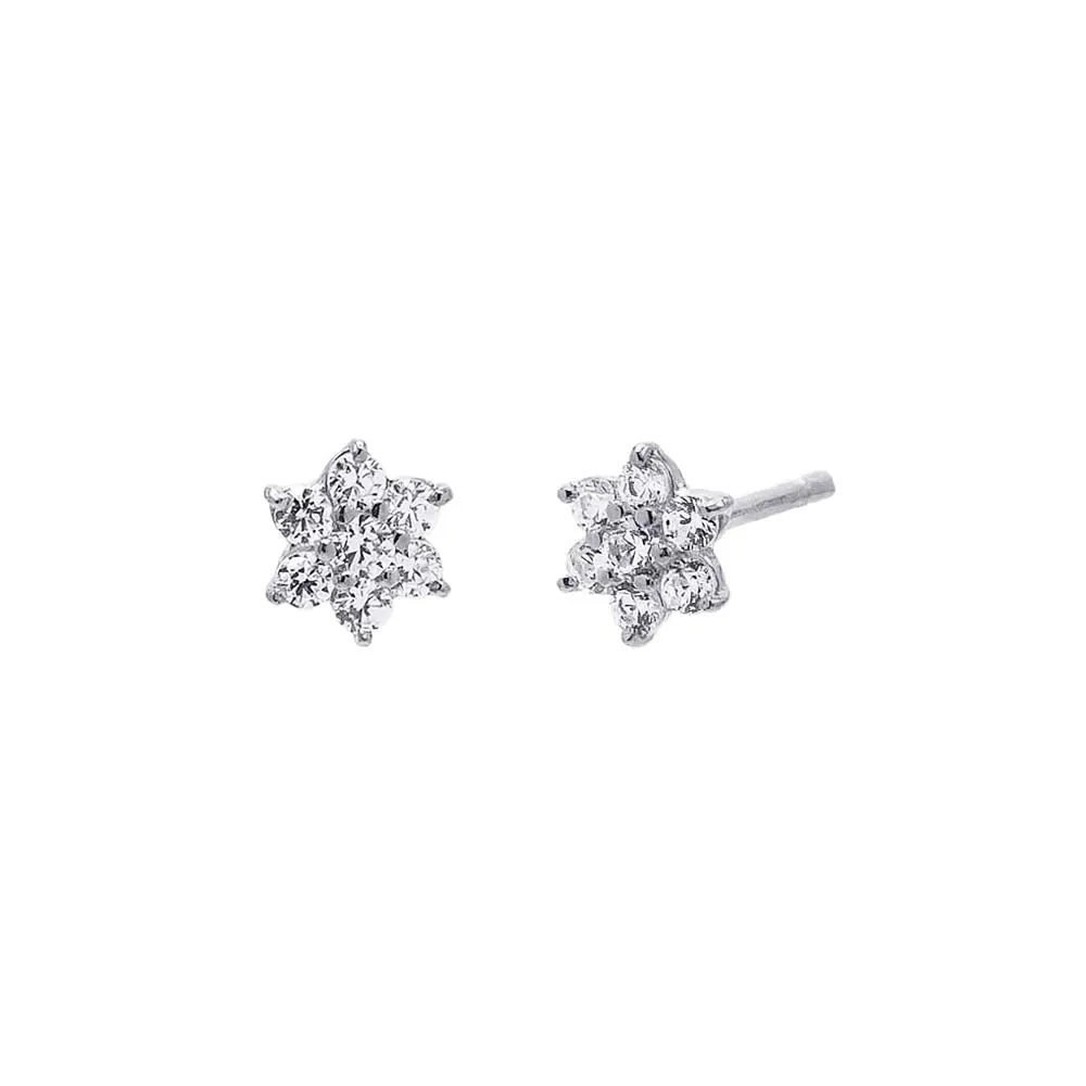 CZ Stone Flower Stud Earring 14K