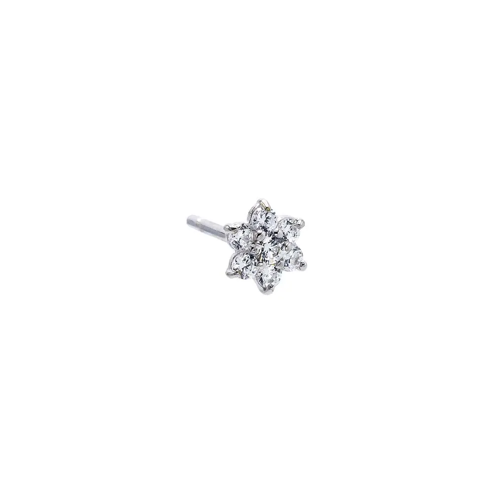 CZ Stone Flower Stud Earring 14K