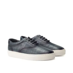 DapperFam Riccardo in Denim Men's Hand-Painted Italian Leather Top Sider