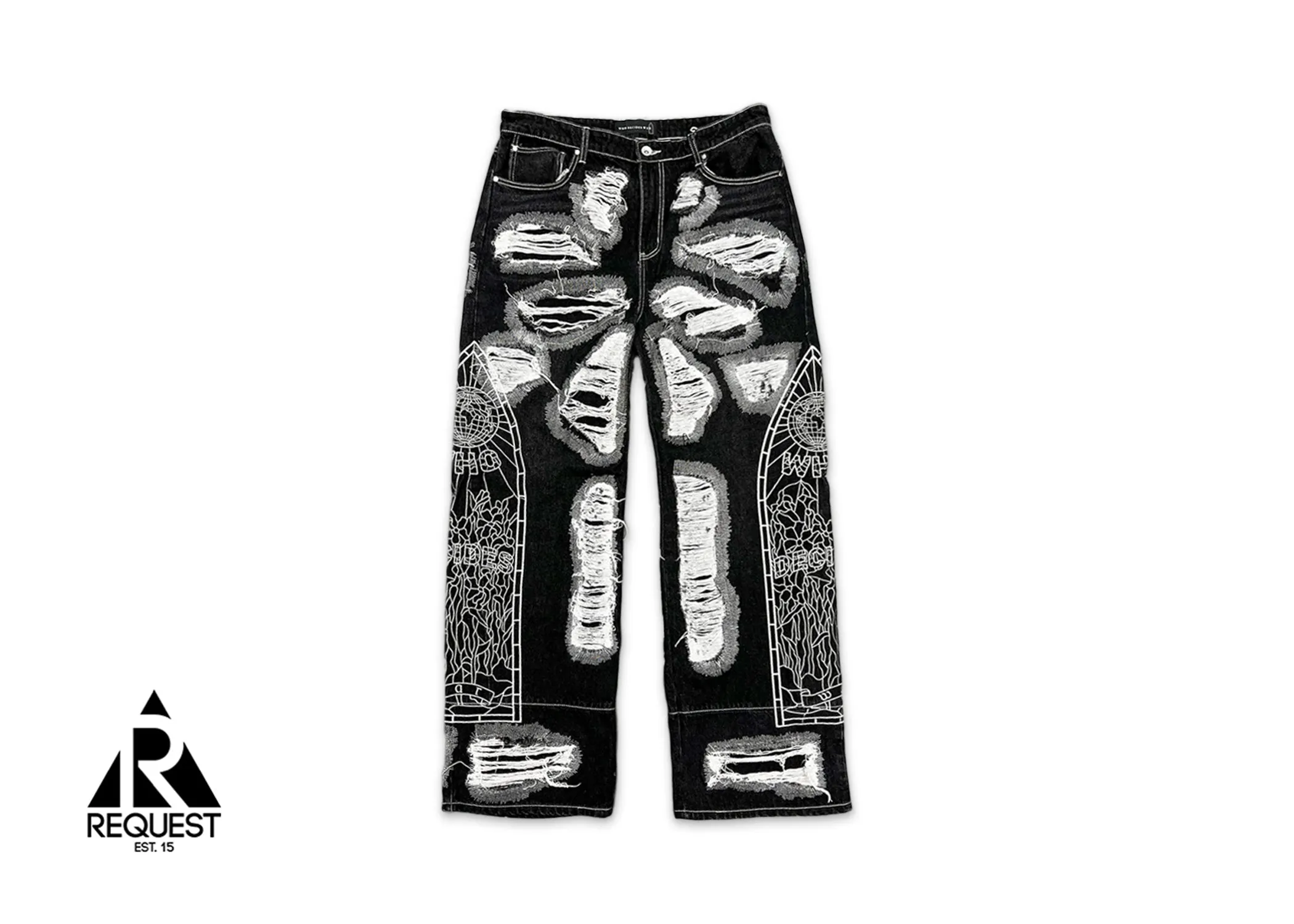 Darning Side Embroidered Denim Jeans "Coal"