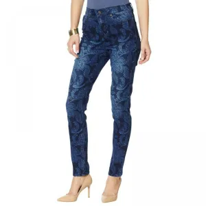 DG2 by Diane Gilman Women's Petite Virtual Stretch Paisley Print Skinny Jeans