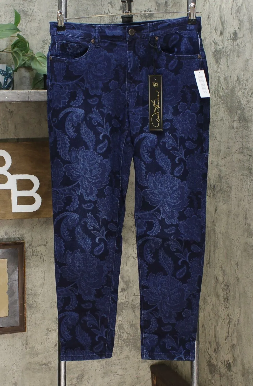 DG2 by Diane Gilman Women's Petite Virtual Stretch Paisley Print Skinny Jeans