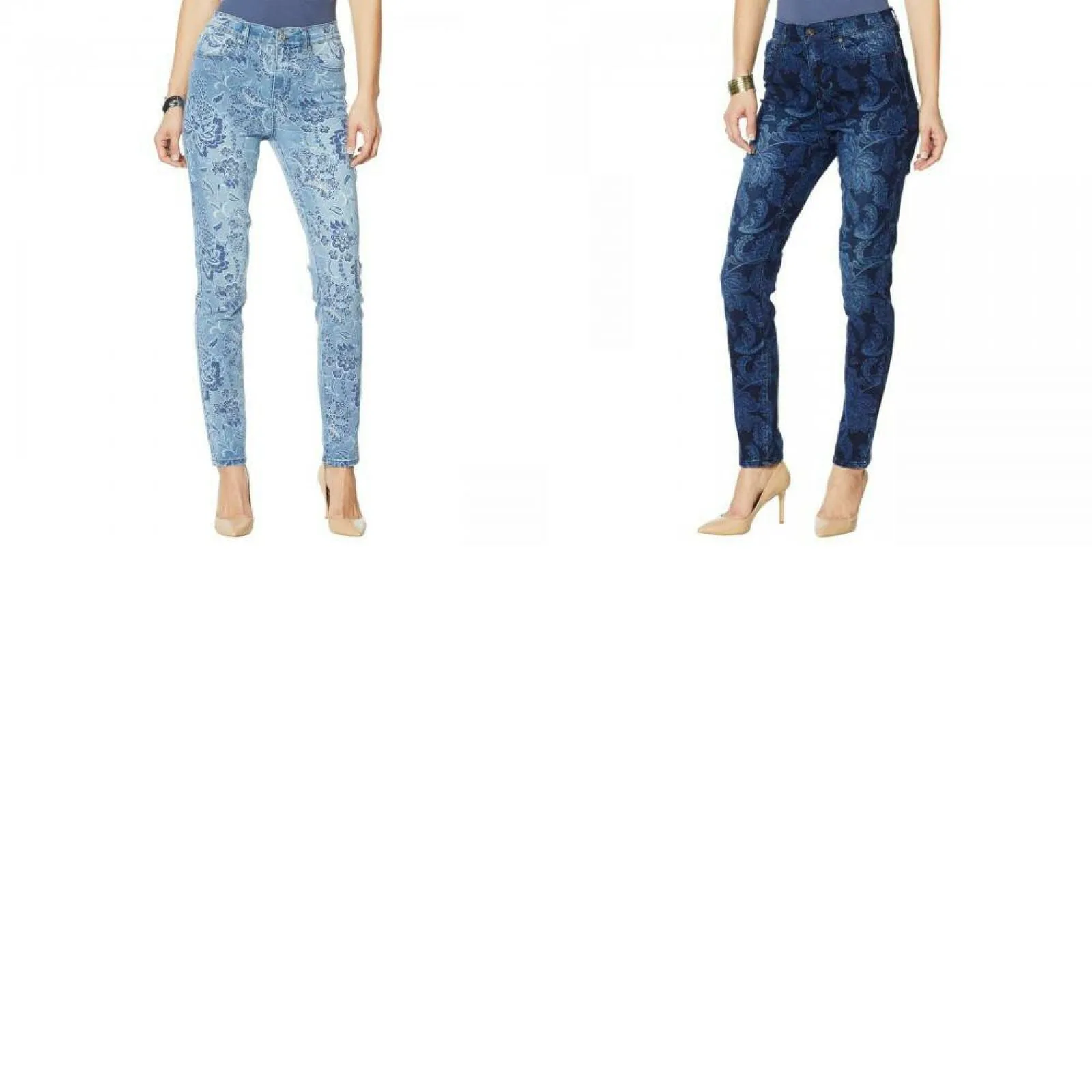 DG2 by Diane Gilman Women's Petite Virtual Stretch Paisley Print Skinny Jeans