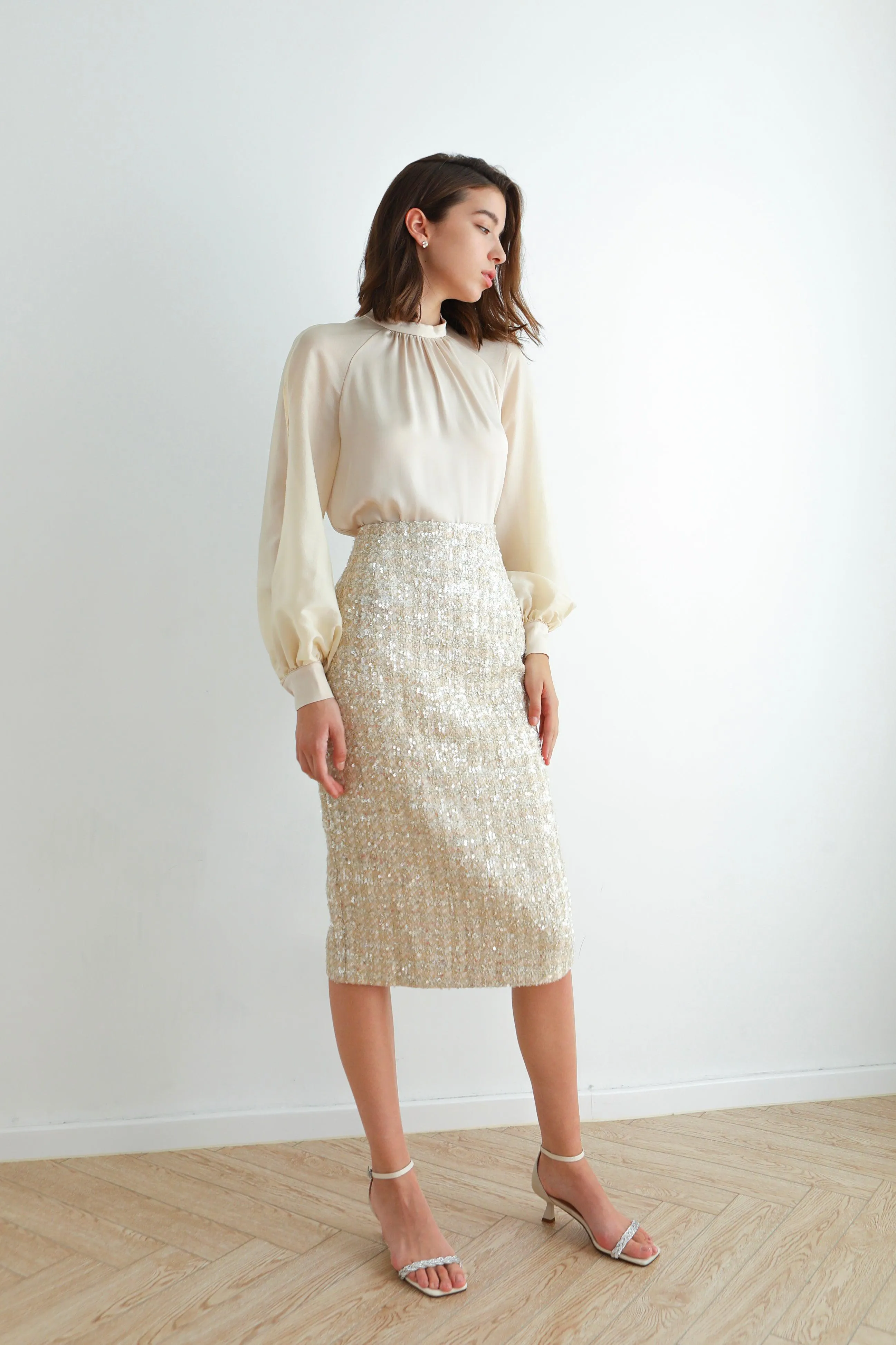 Diamante Checked Tweed Midi Skirt