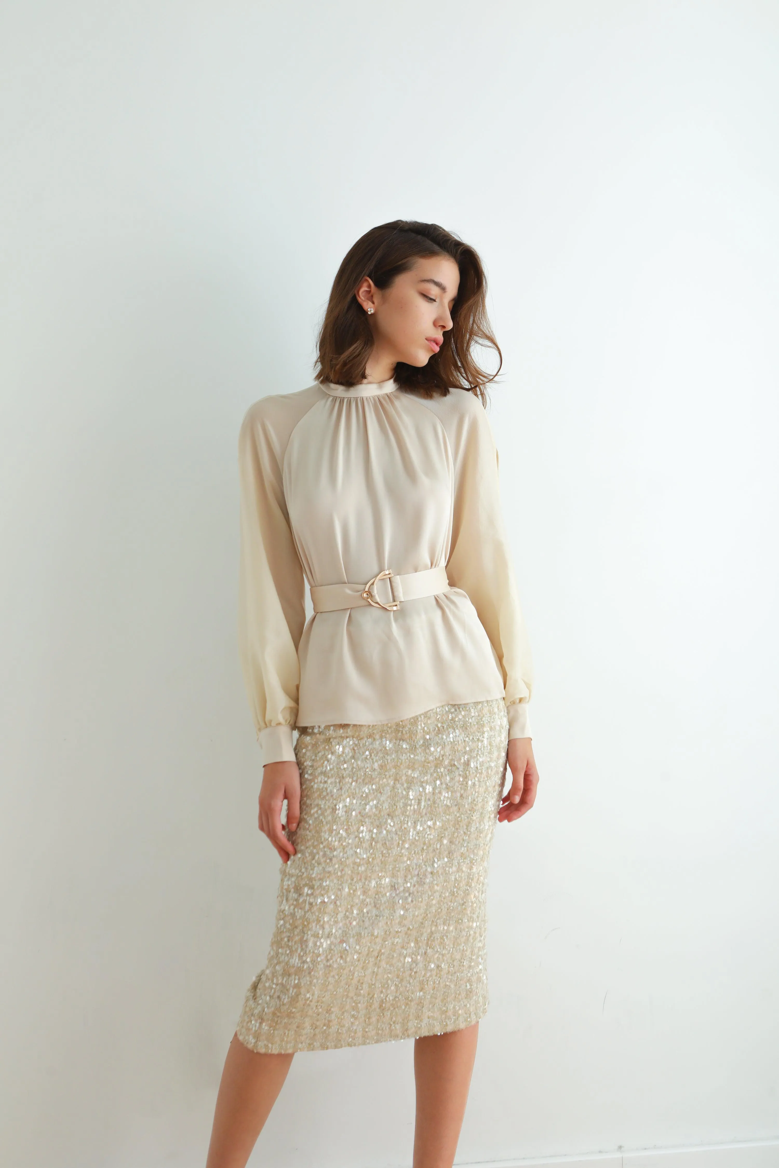 Diamante Checked Tweed Midi Skirt