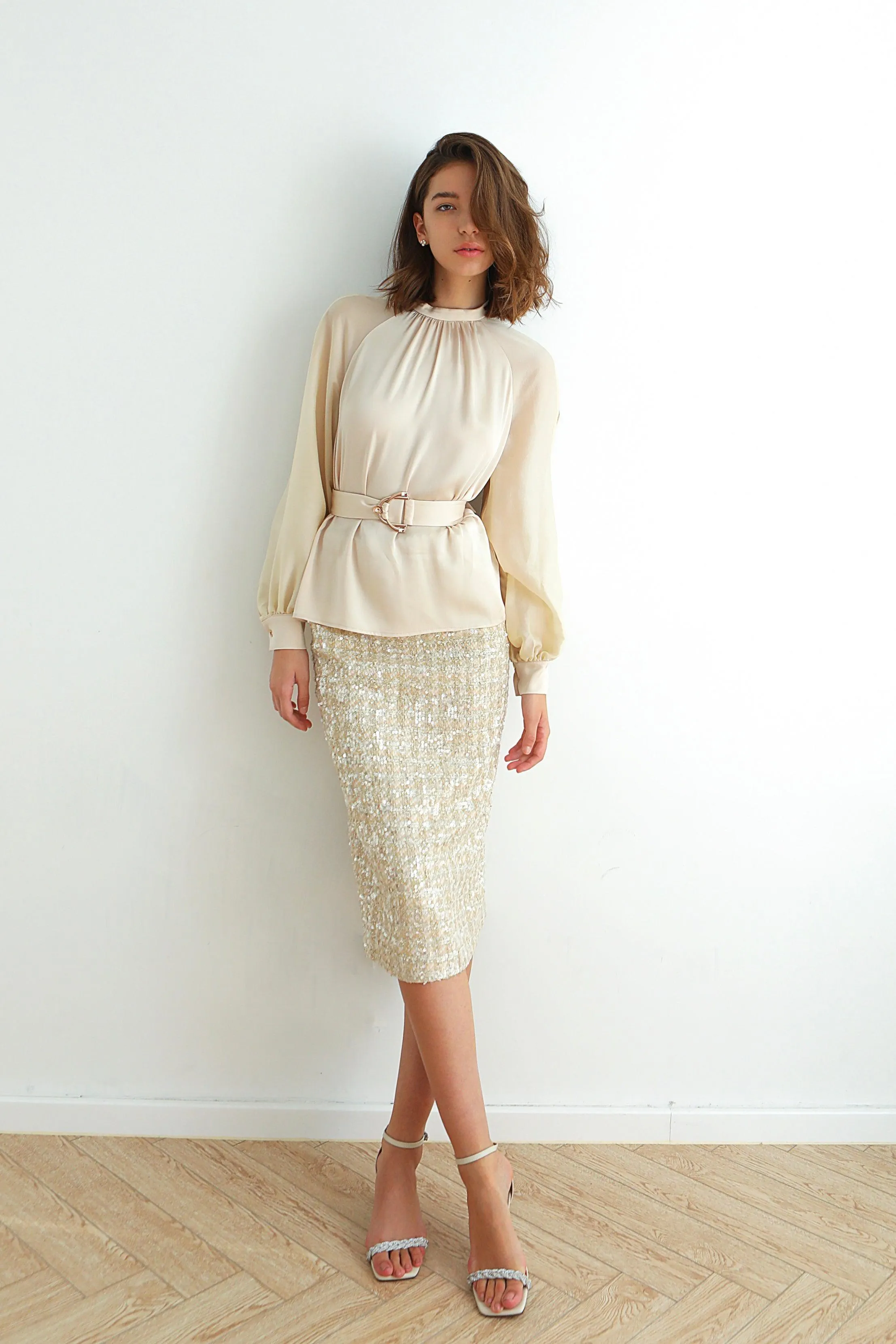 Diamante Checked Tweed Midi Skirt