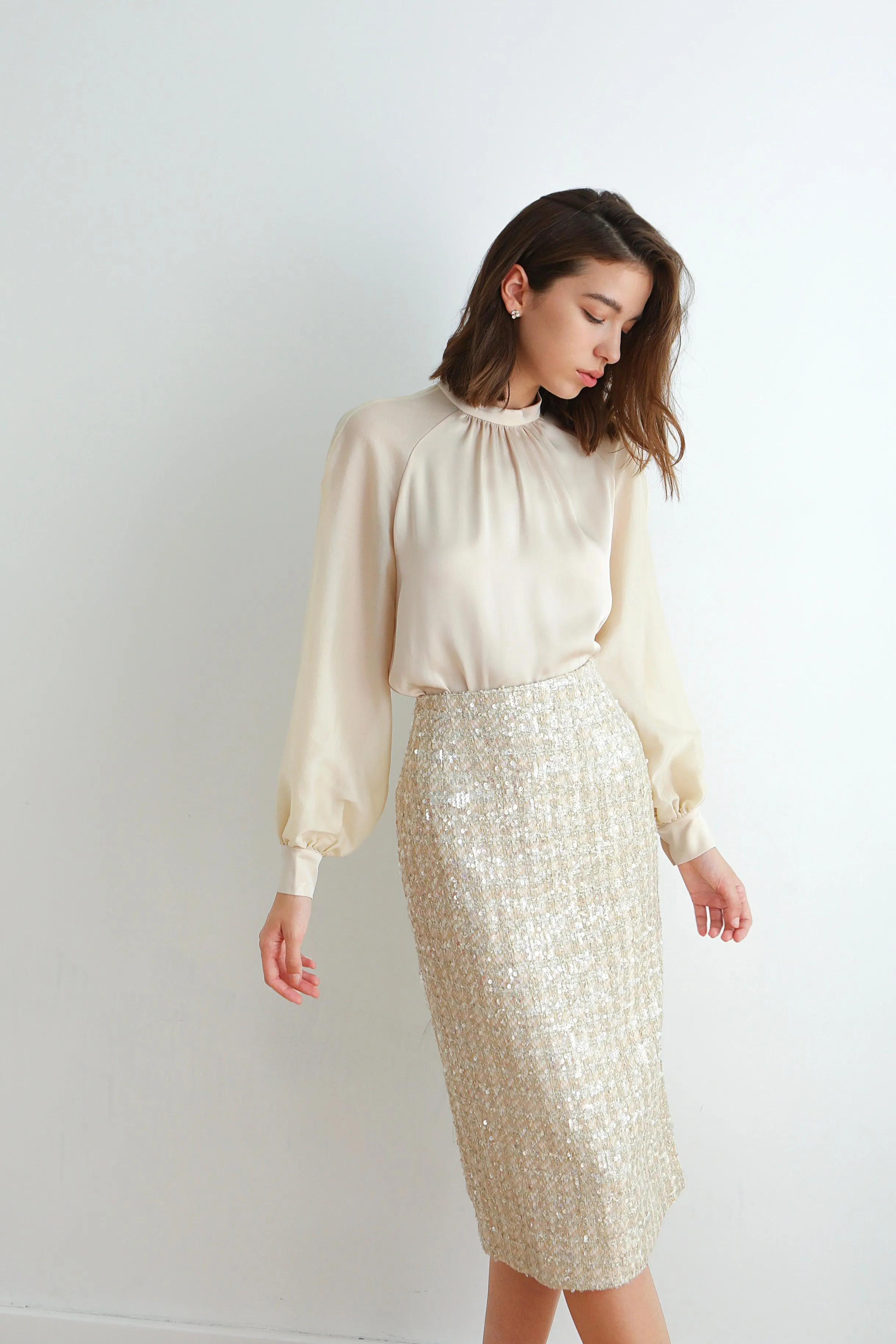 Diamante Checked Tweed Midi Skirt