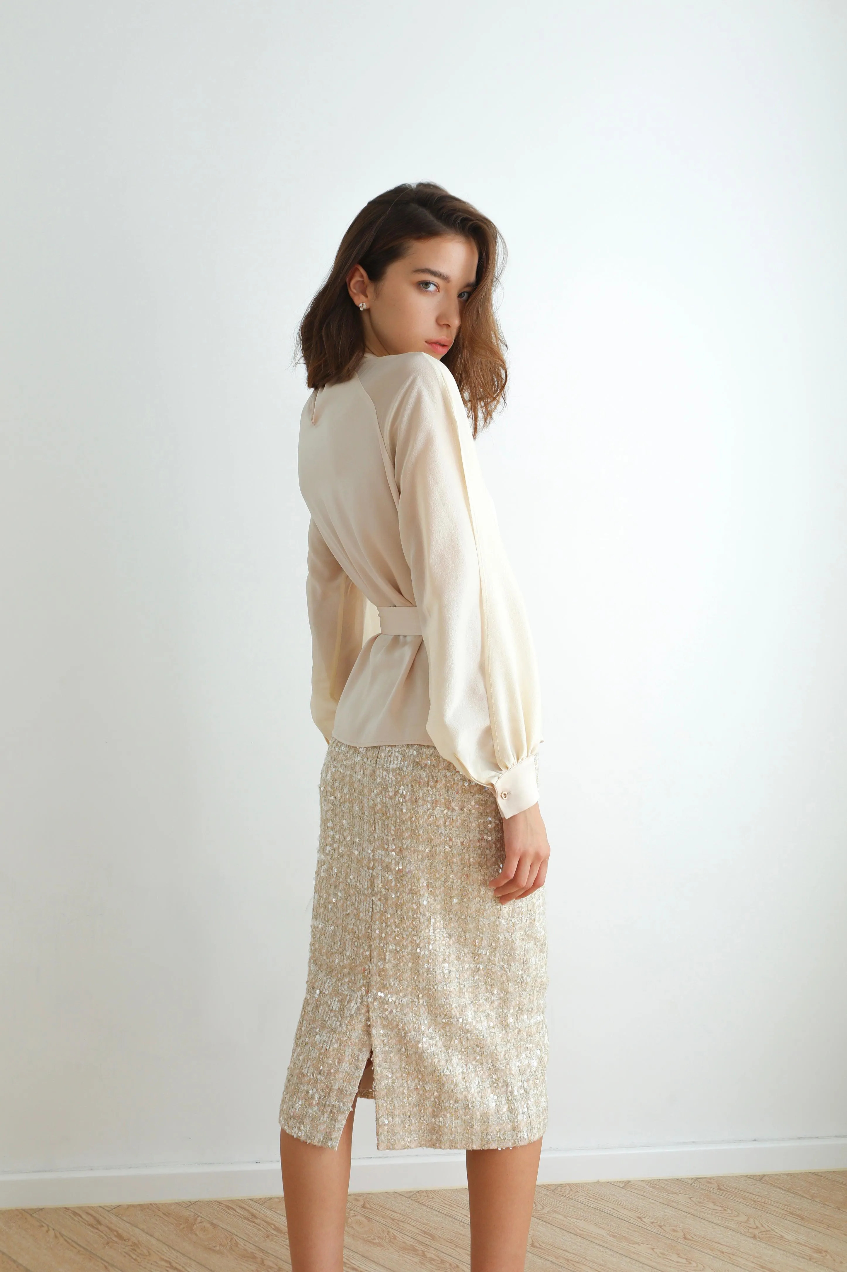Diamante Checked Tweed Midi Skirt
