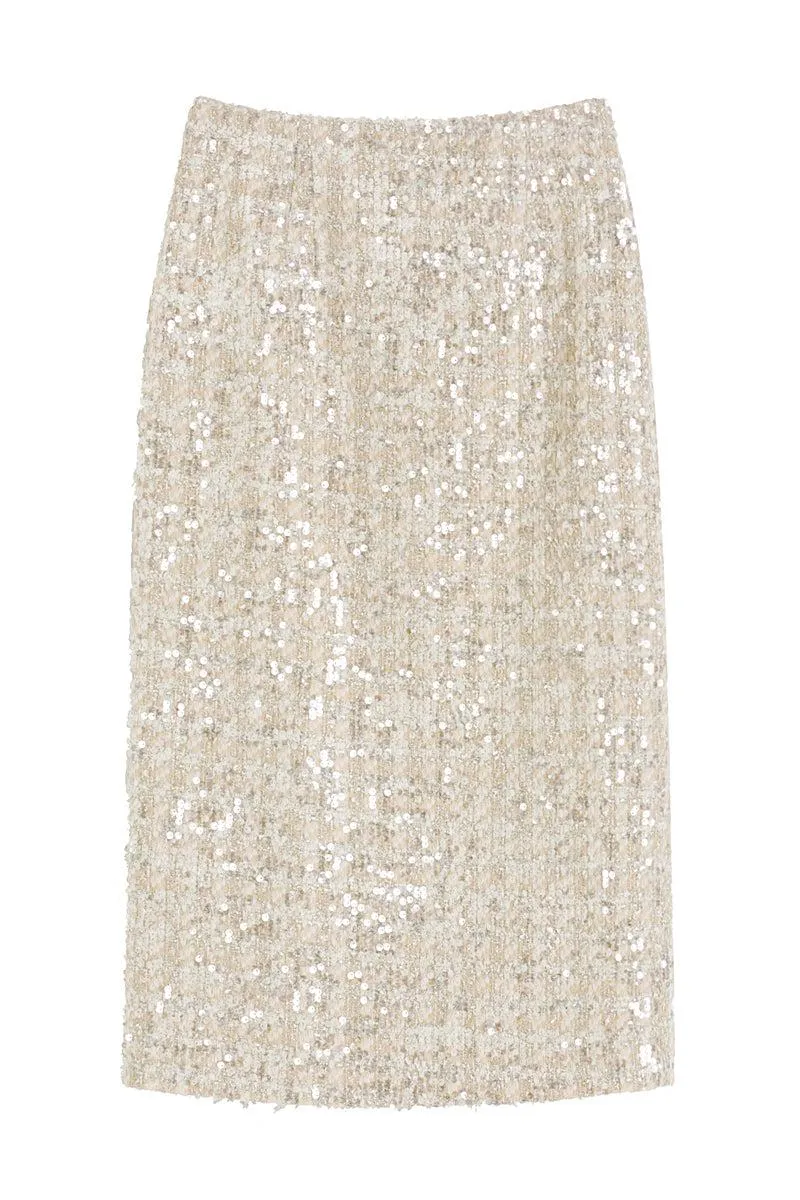 Diamante Checked Tweed Midi Skirt