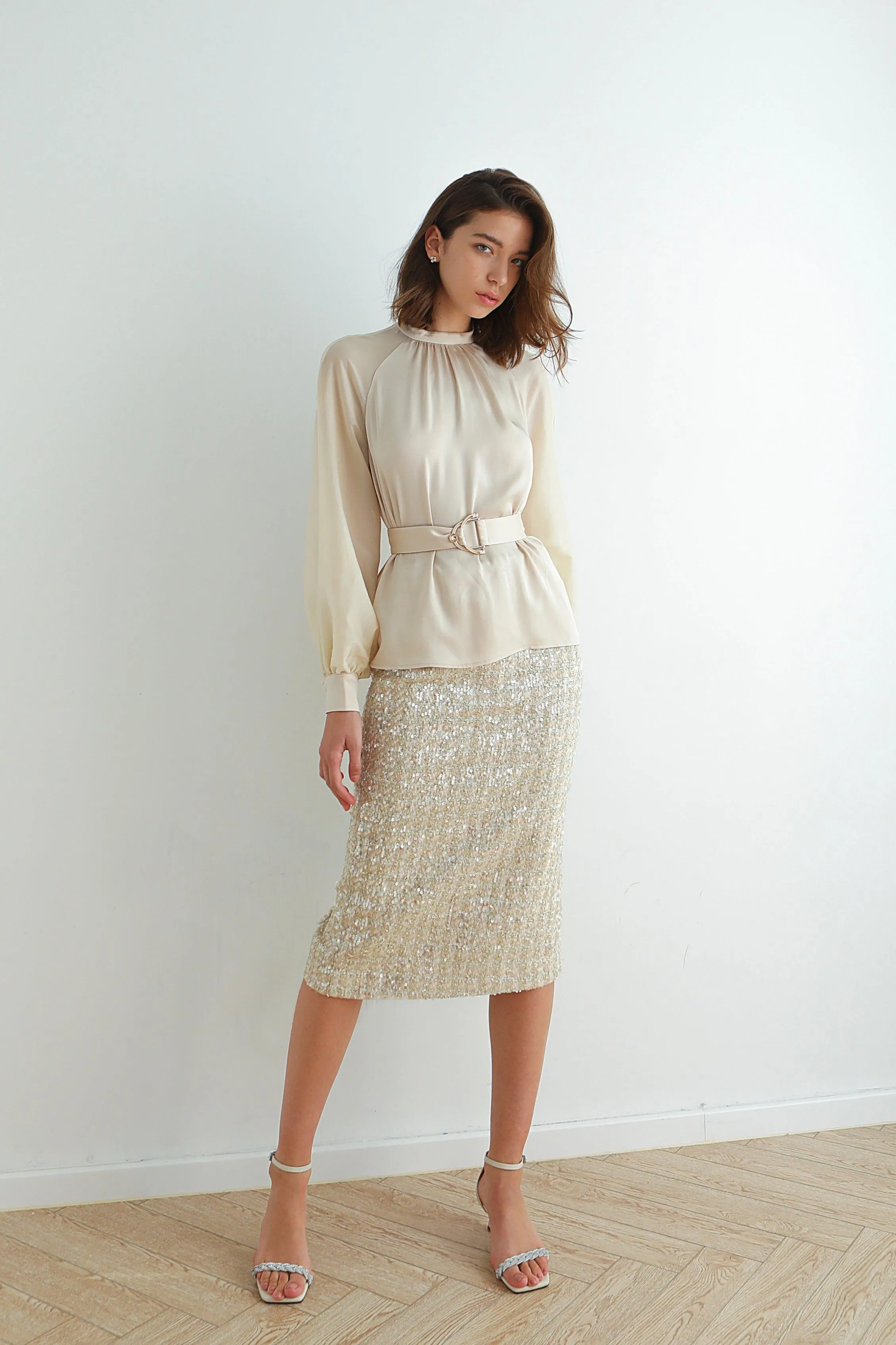 Diamante Checked Tweed Midi Skirt