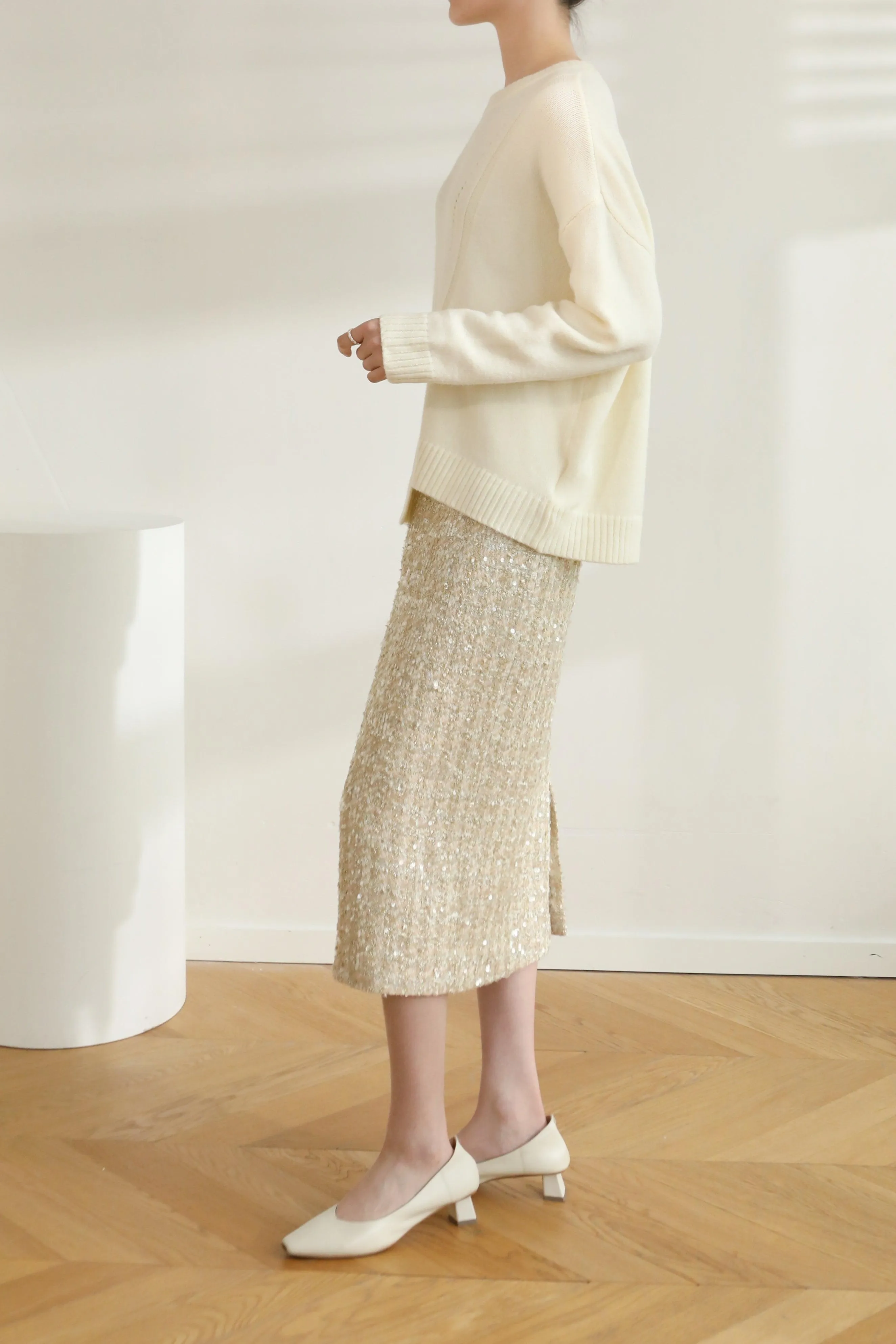 Diamante Checked Tweed Midi Skirt