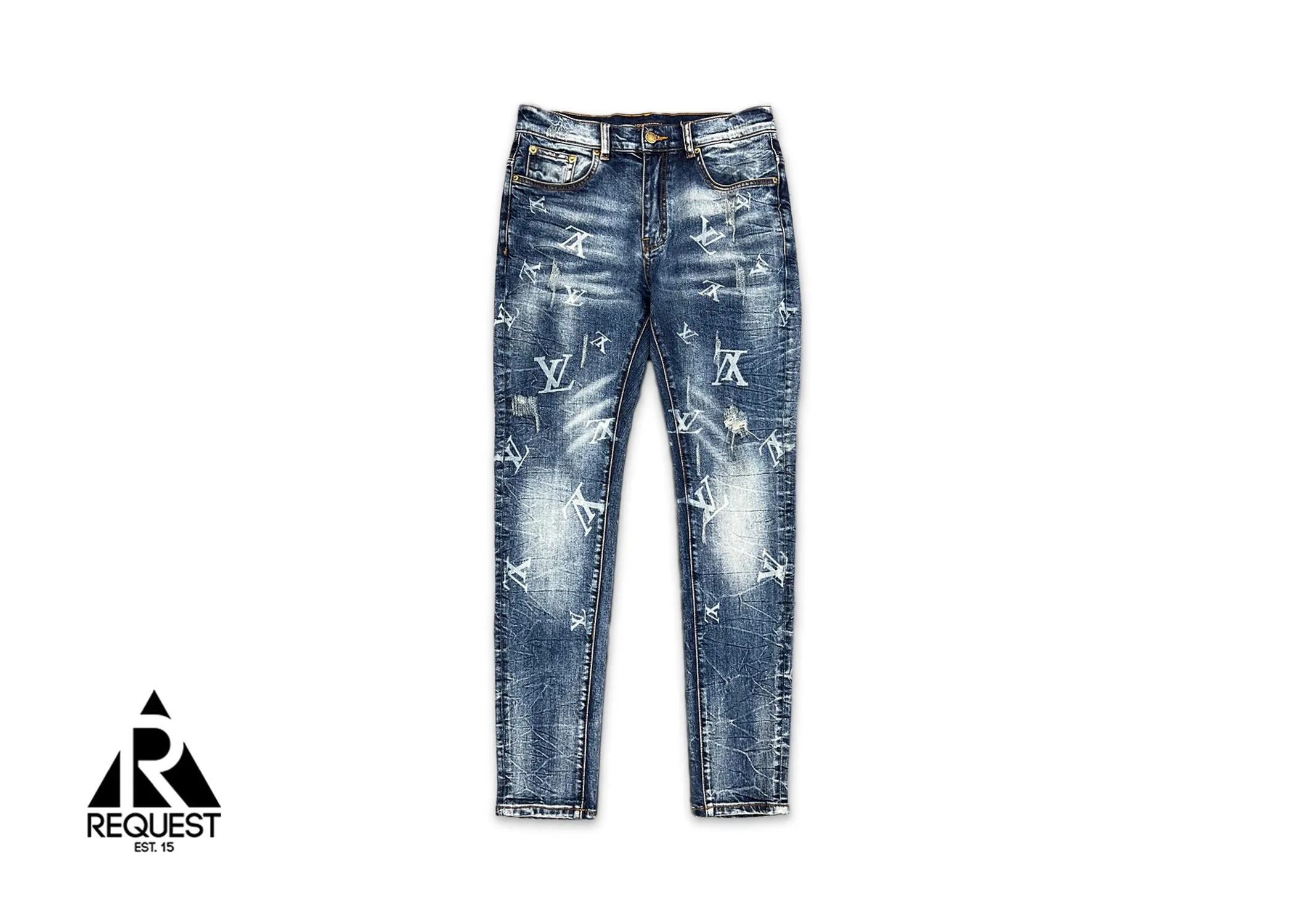 Distressed Logo Denim "Indigo"
