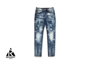 Distressed Logo Denim "Indigo"