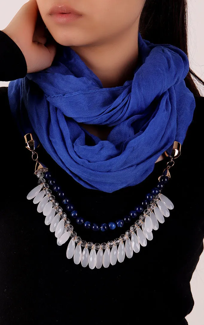 Electric Blue Infinity Scarf with Small Beads