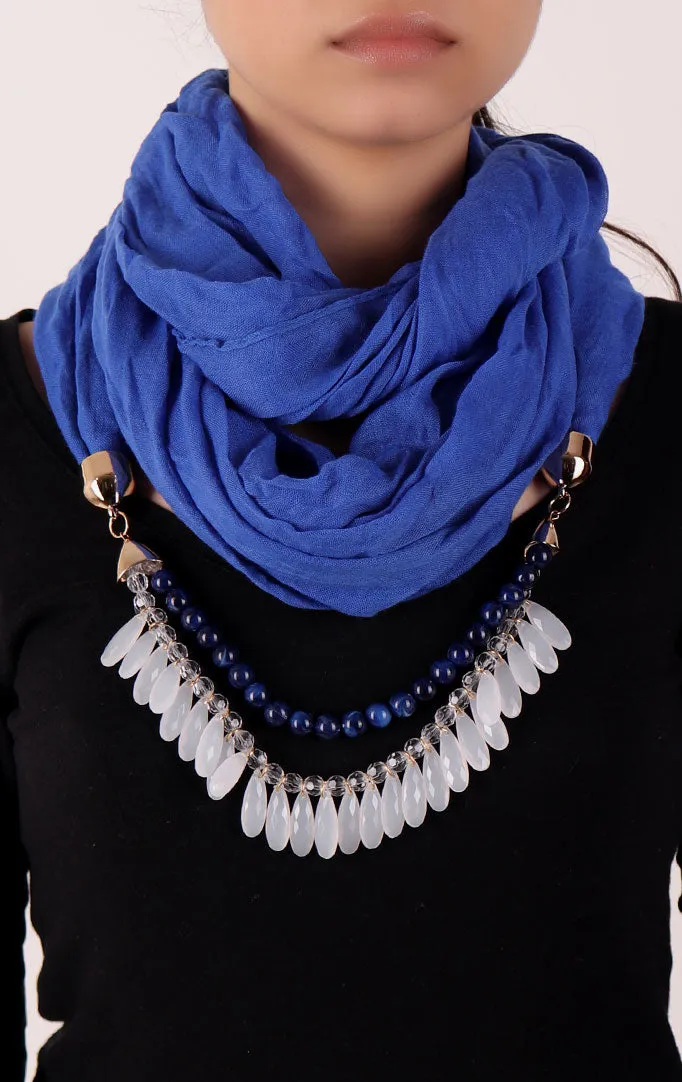 Electric Blue Infinity Scarf with Small Beads