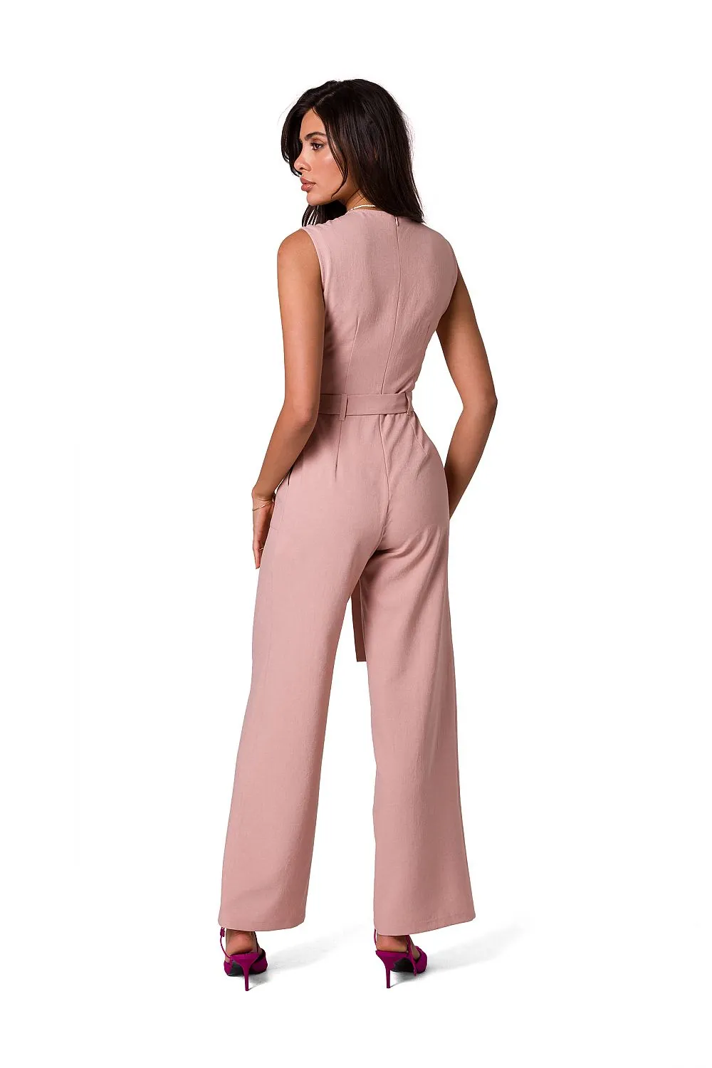 Elegant Sleeveless Tie-Belt Jumpsuit