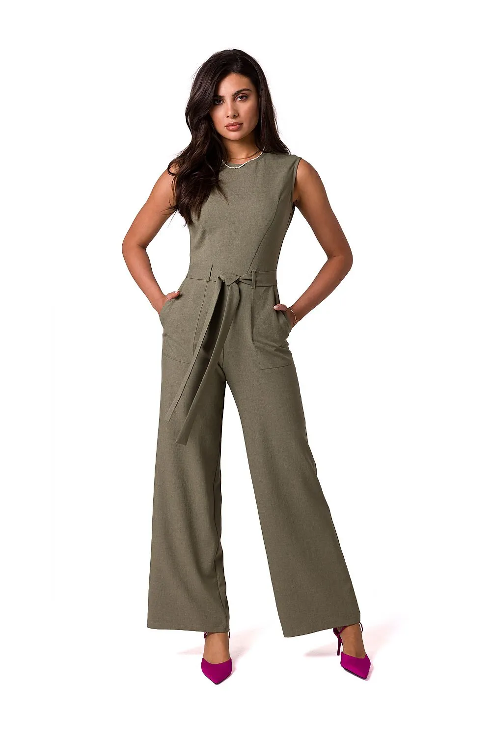 Elegant Sleeveless Tie-Belt Jumpsuit