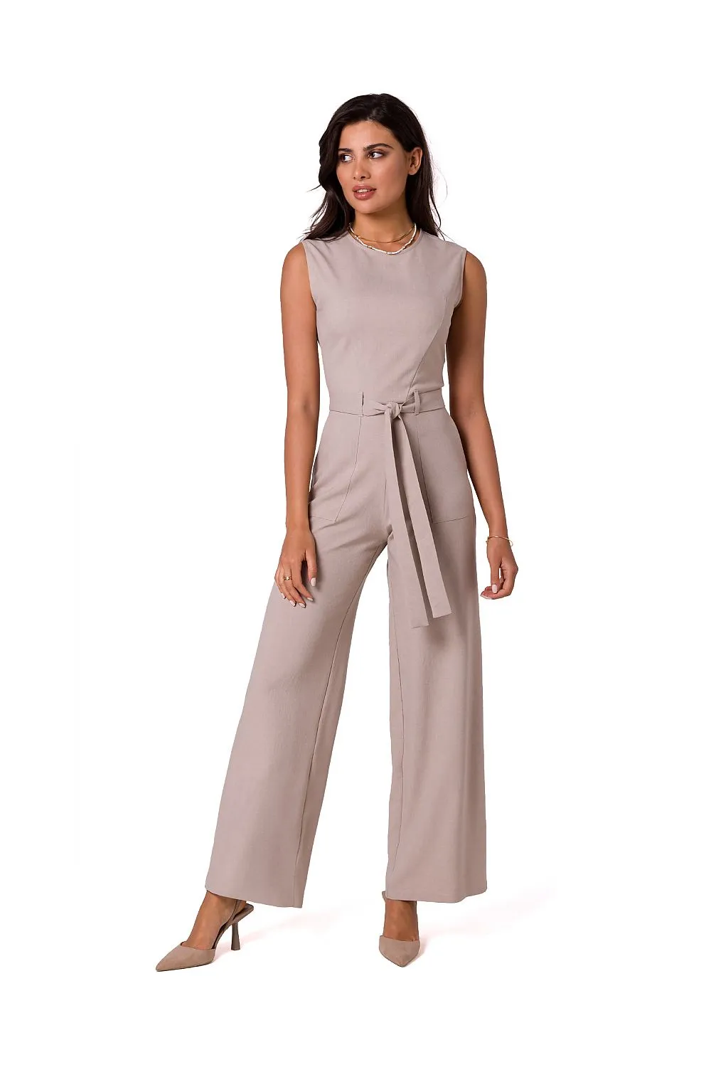 Elegant Sleeveless Tie-Belt Jumpsuit
