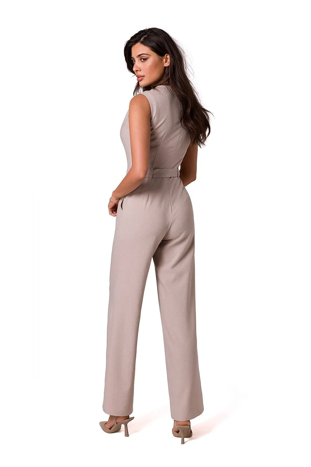 Elegant Sleeveless Tie-Belt Jumpsuit
