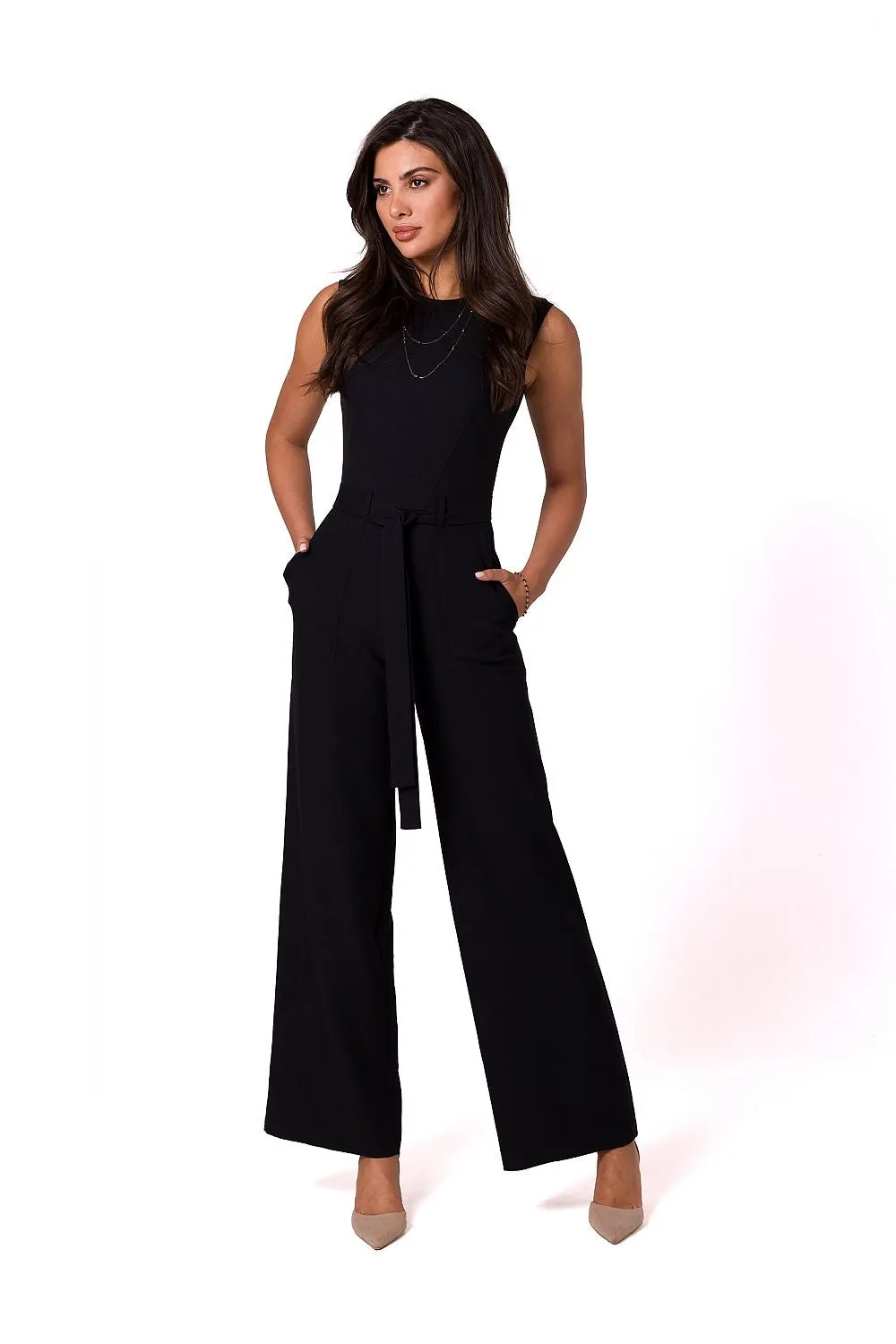 Elegant Sleeveless Tie-Belt Jumpsuit