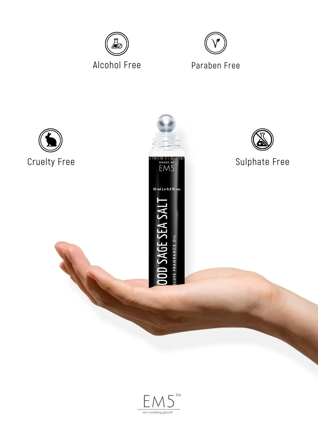 EM5™ Wood Sage Sea Salt Perfume Oil Roll On (Attar) 90% Concentrate Non-Alcoholic for Men and Women, Strong and Long Lasting | Aromatic Musky Marine Fragrance Perfume Oil | 10ml Roll-On Easy to Carry and Travel Friendly
