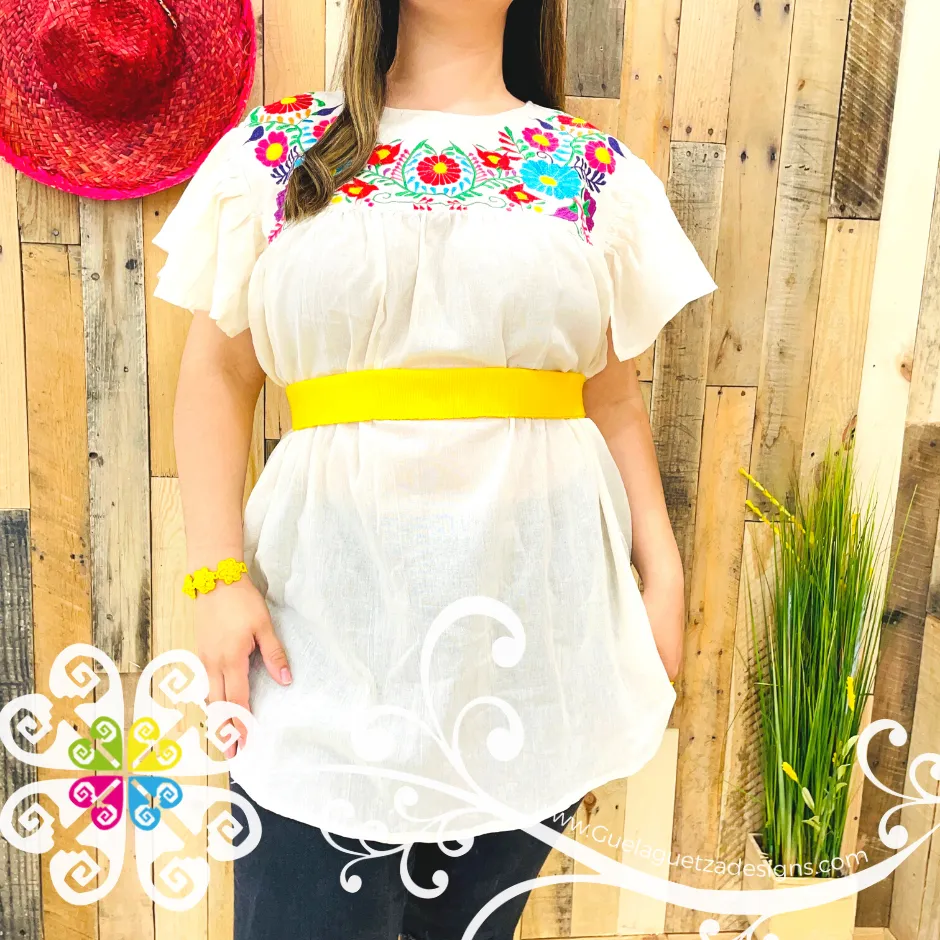 Embroider Plus Size Top - Short Flutter Sleeve