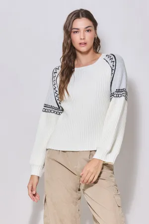 Embroidered Contrast Sleeve Sweater