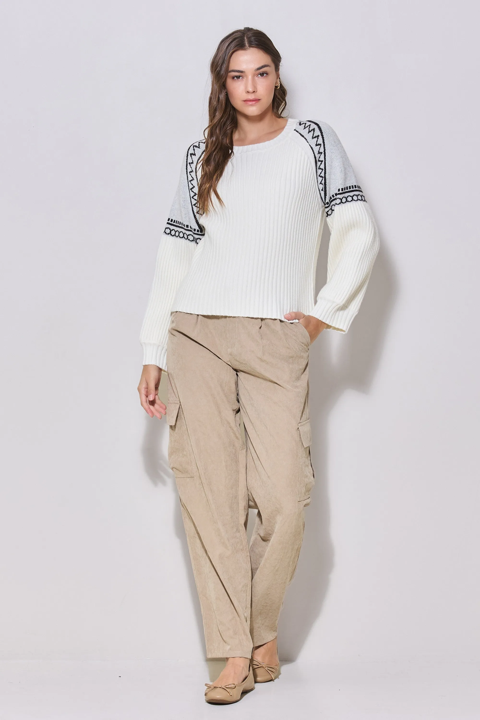 Embroidered Contrast Sleeve Sweater