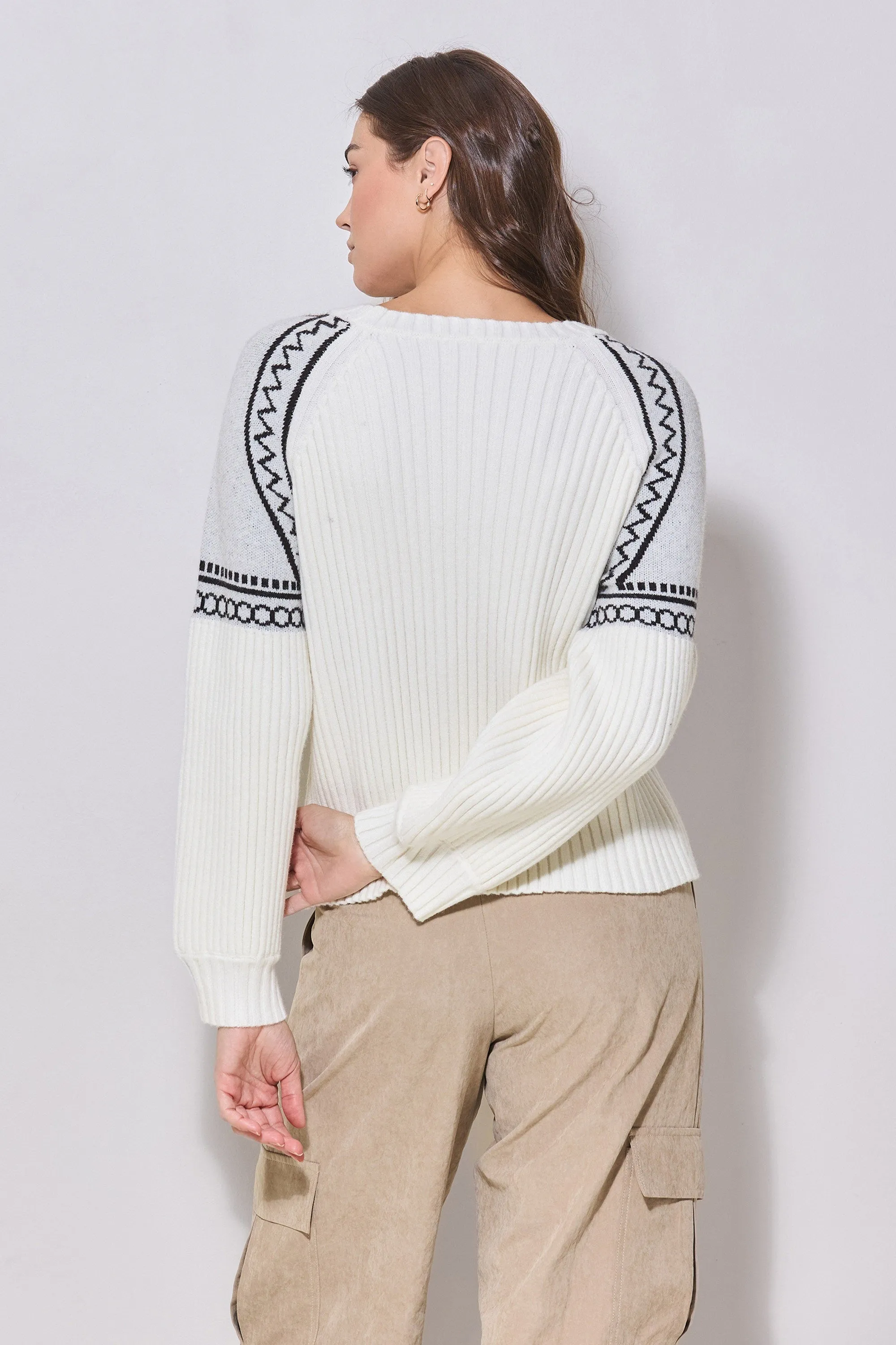 Embroidered Contrast Sleeve Sweater