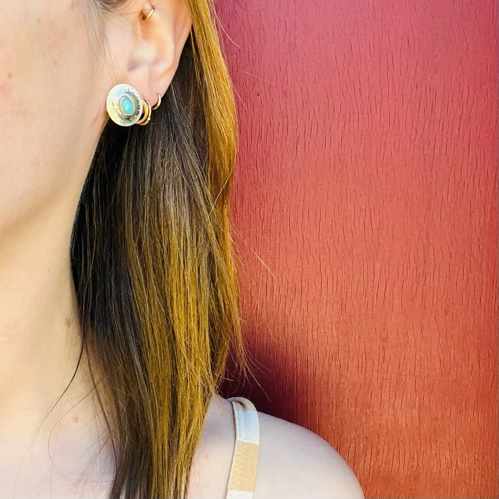 Engraved Sterling Concho Studs with Turquoise