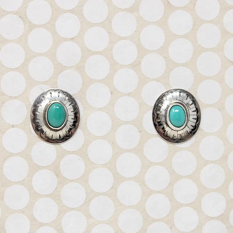Engraved Sterling Concho Studs with Turquoise