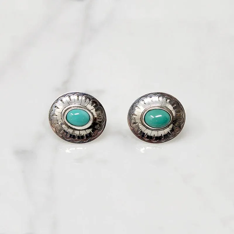 Engraved Sterling Concho Studs with Turquoise