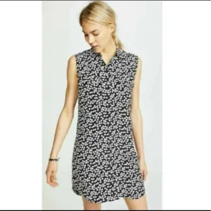 Equipment Black White Endless Hearts Printed Sleeveless Dress 100% Silk, Size M