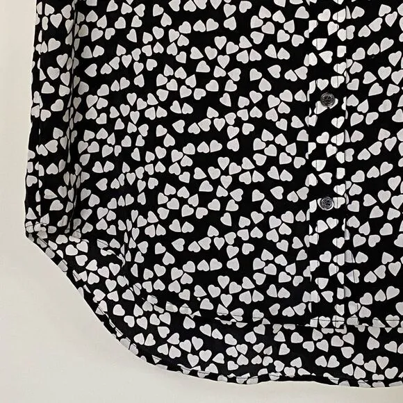 Equipment Black White Endless Hearts Printed Sleeveless Dress 100% Silk, Size M