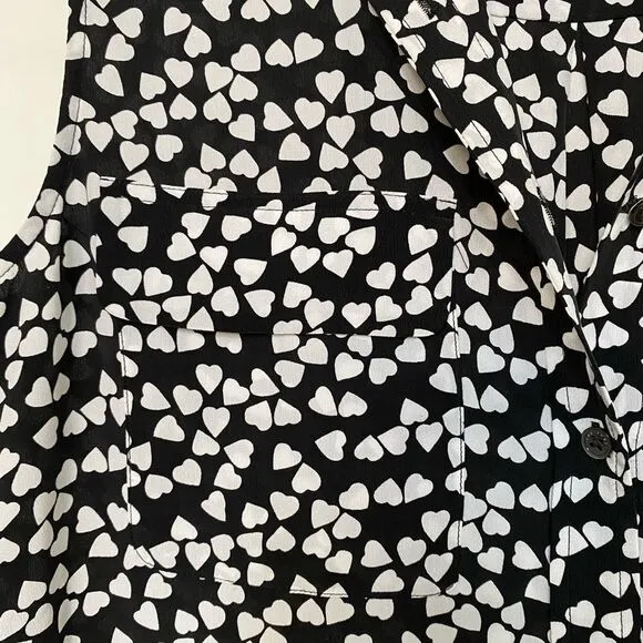 Equipment Black White Endless Hearts Printed Sleeveless Dress 100% Silk, Size M