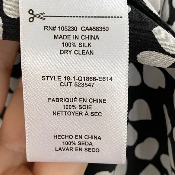 Equipment Black White Endless Hearts Printed Sleeveless Dress 100% Silk, Size M
