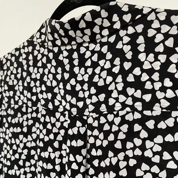 Equipment Black White Endless Hearts Printed Sleeveless Dress 100% Silk, Size M