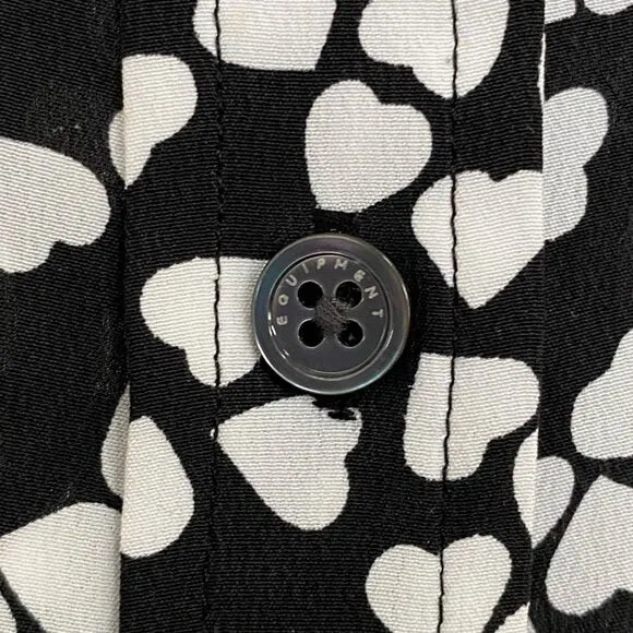 Equipment Black White Endless Hearts Printed Sleeveless Dress 100% Silk, Size M
