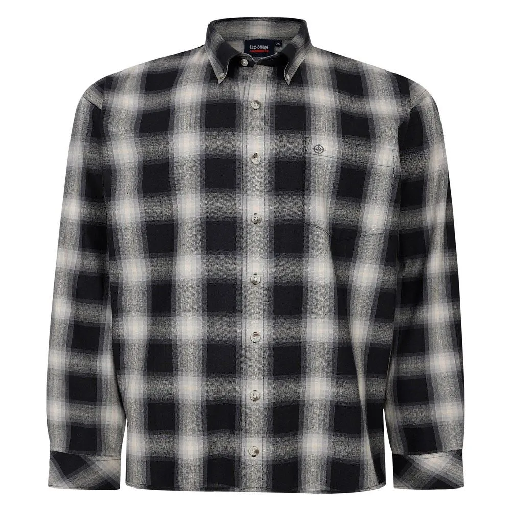 Espionage Long Sleeve Check Shirt For Men in Black/Grey, 2XL-8XL