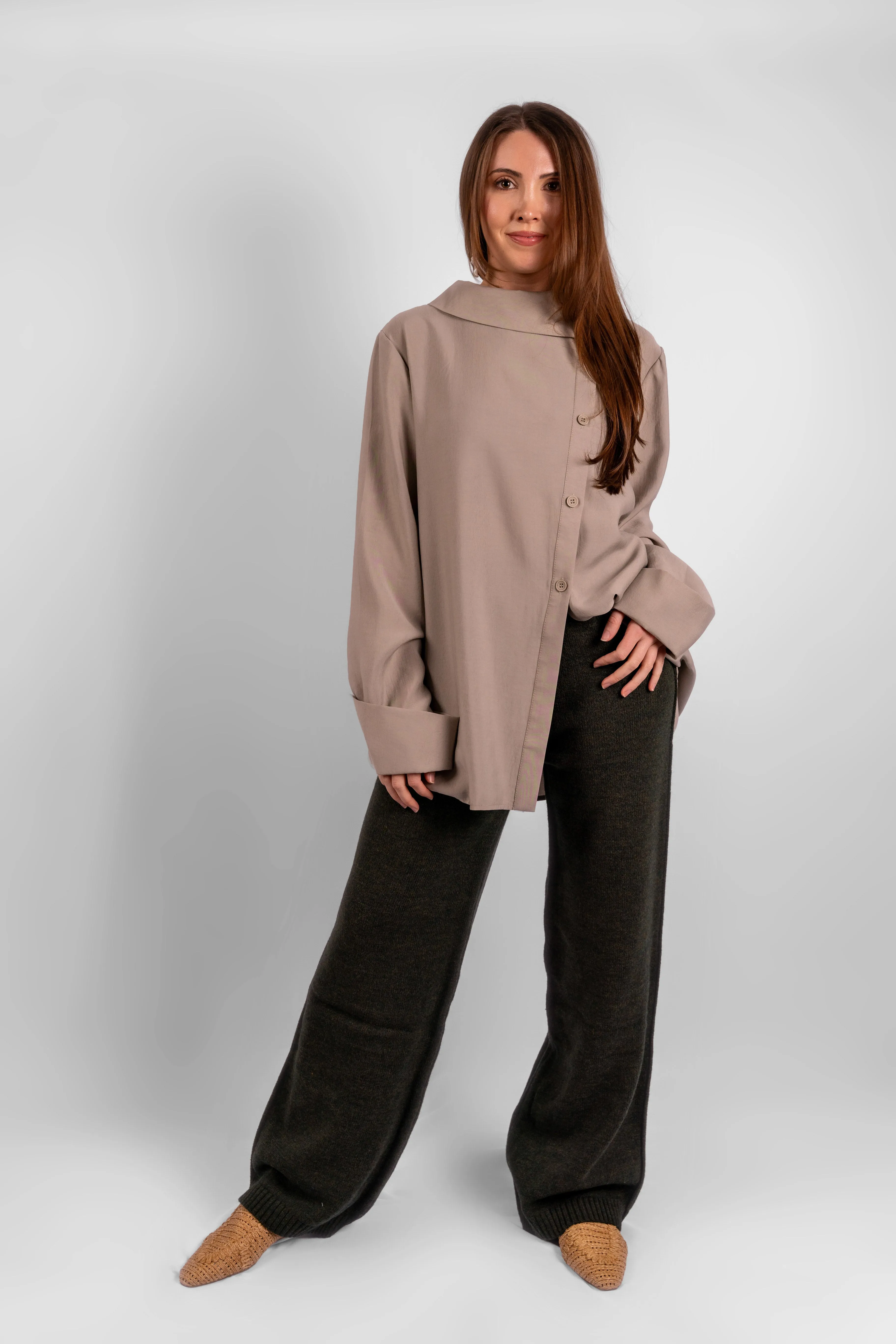 Exclusive Asymmetric Blouse - Taupe