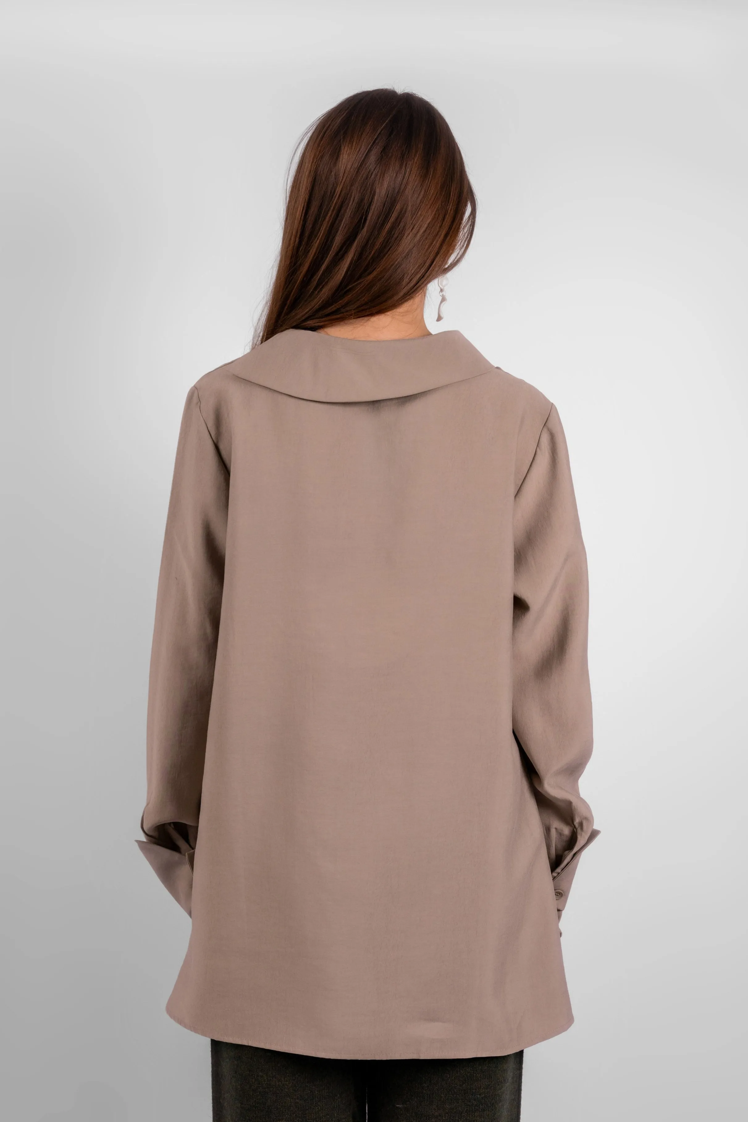 Exclusive Asymmetric Blouse - Taupe