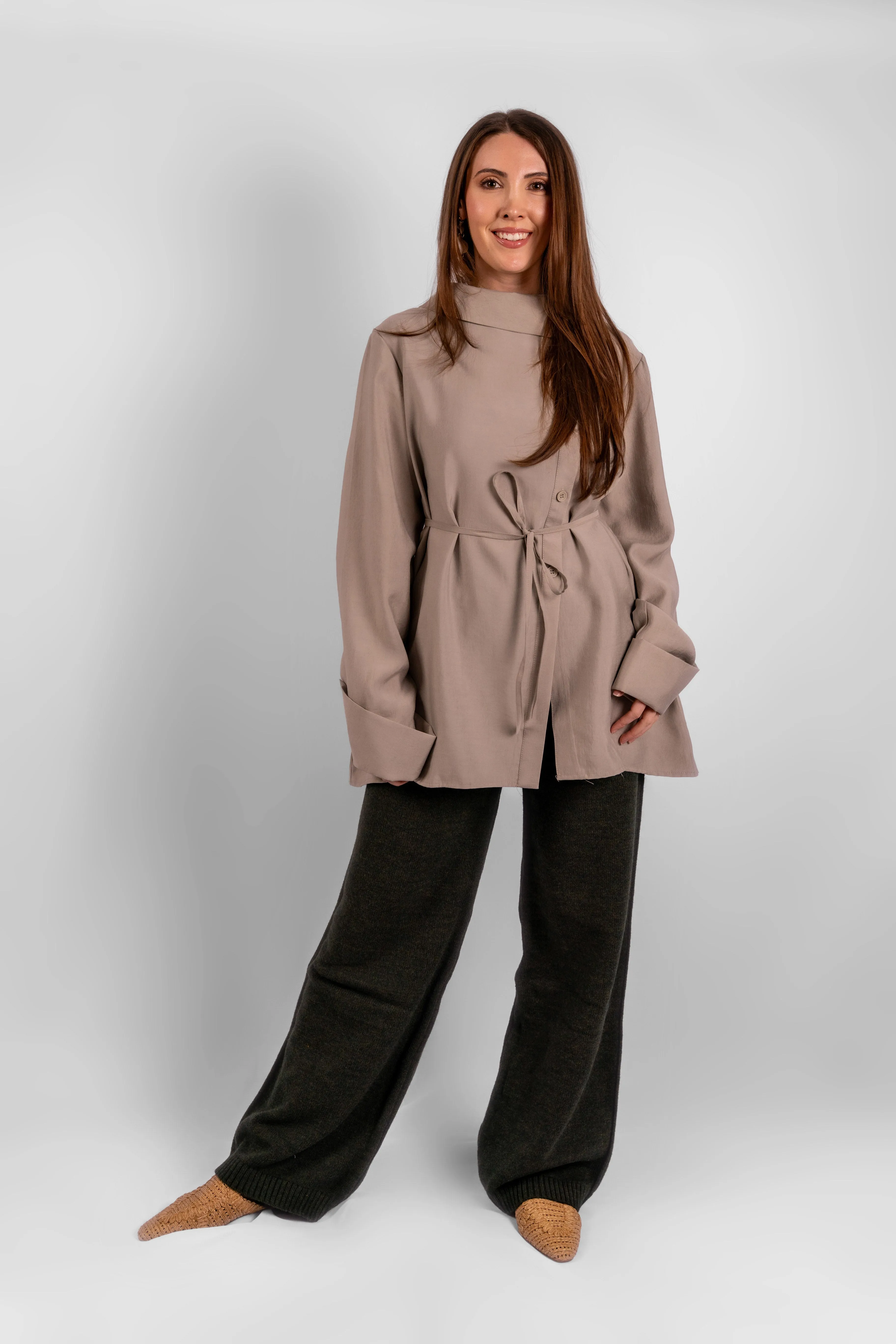 Exclusive Asymmetric Blouse - Taupe