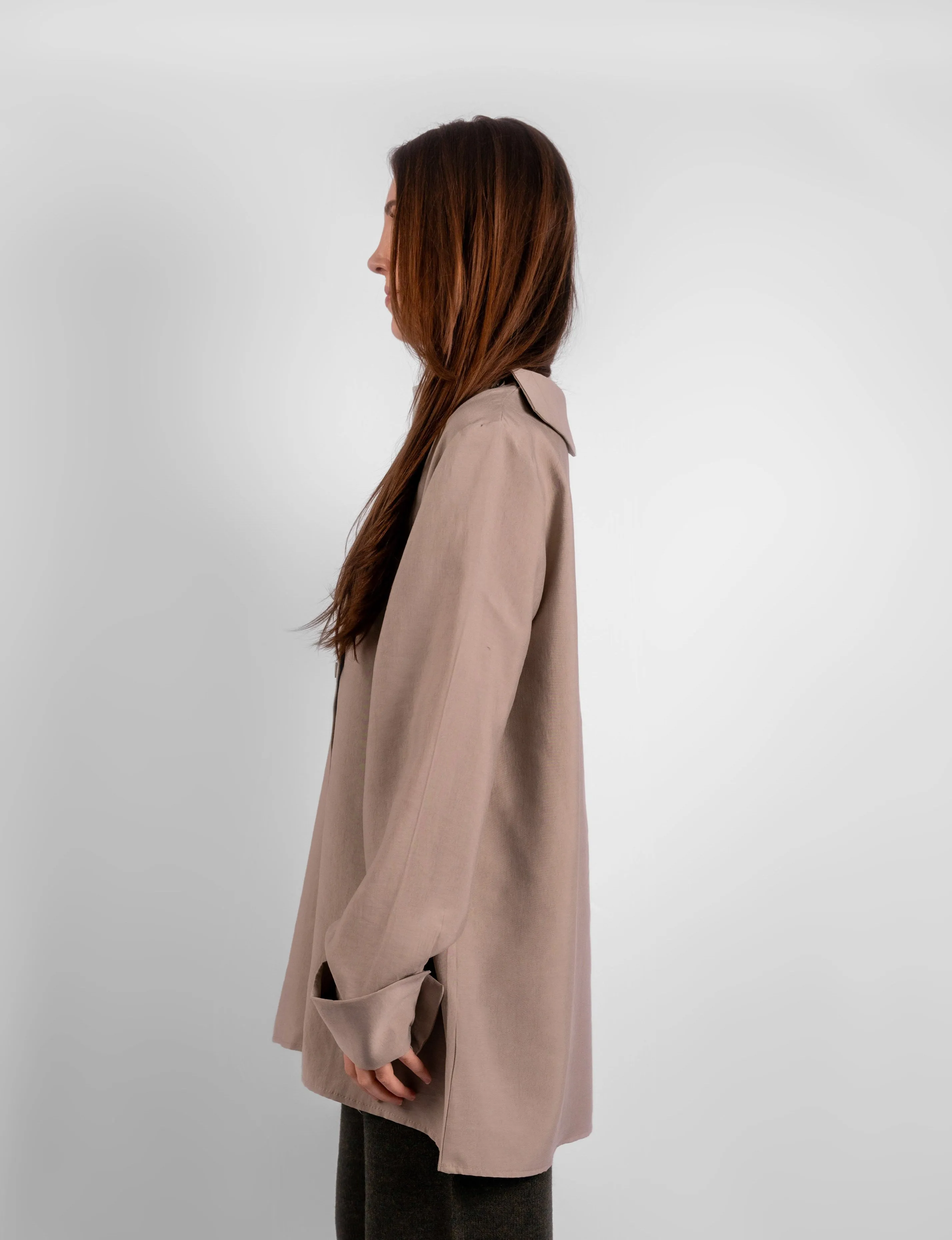 Exclusive Asymmetric Blouse - Taupe