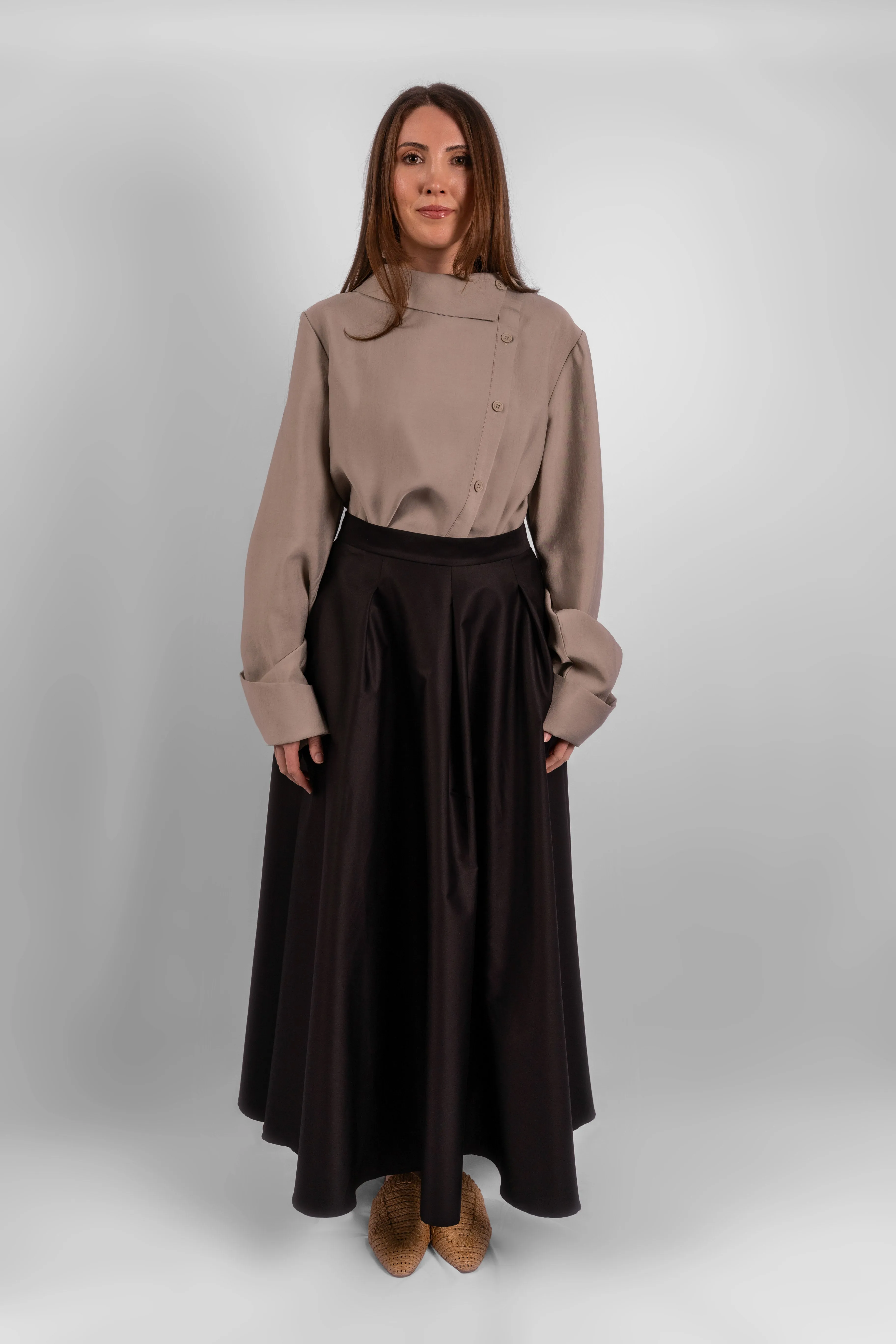 Exclusive Asymmetric Blouse - Taupe