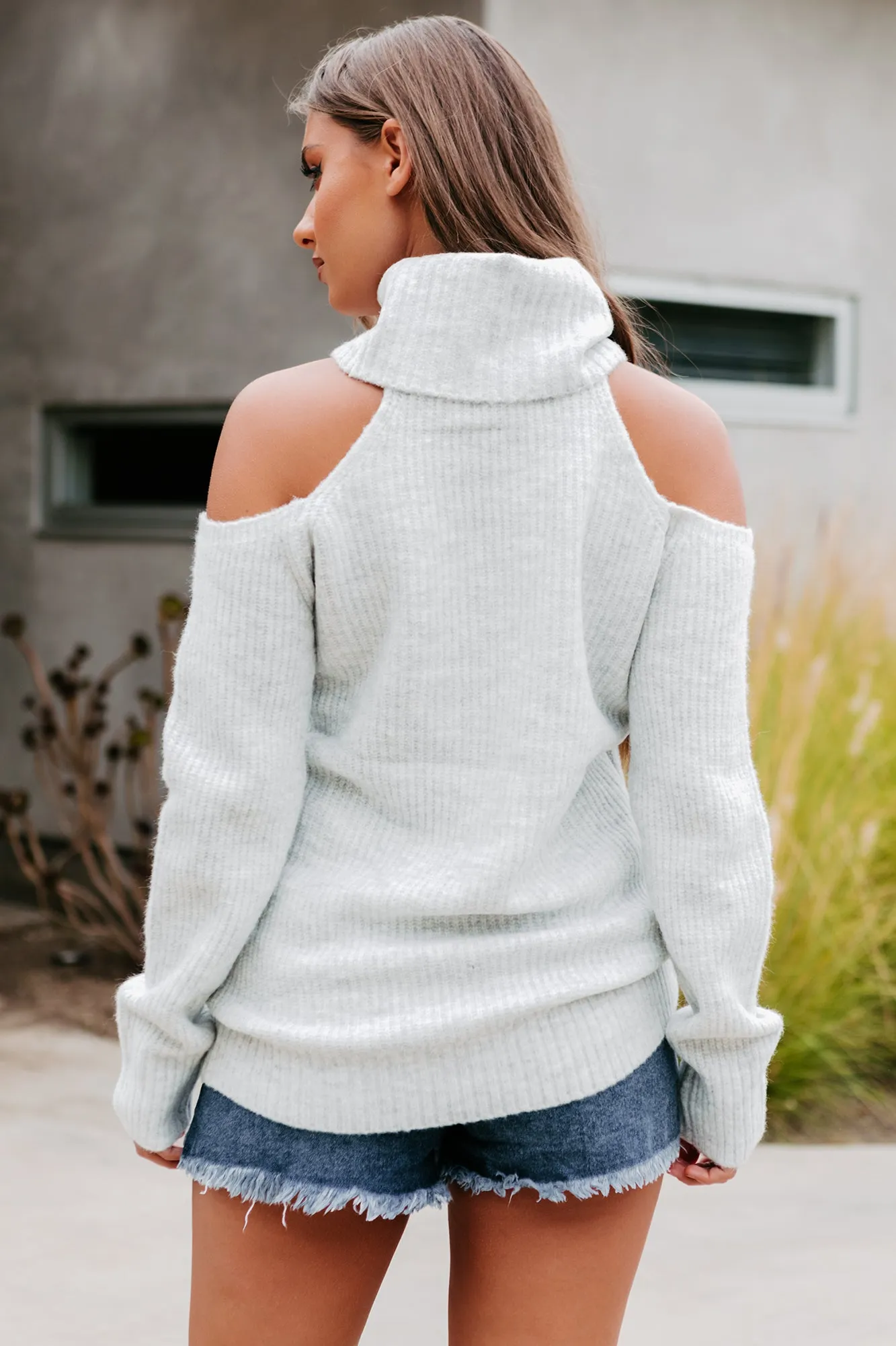 Find Your Courage Cold Shoulder Sweater (Light Heather Grey)