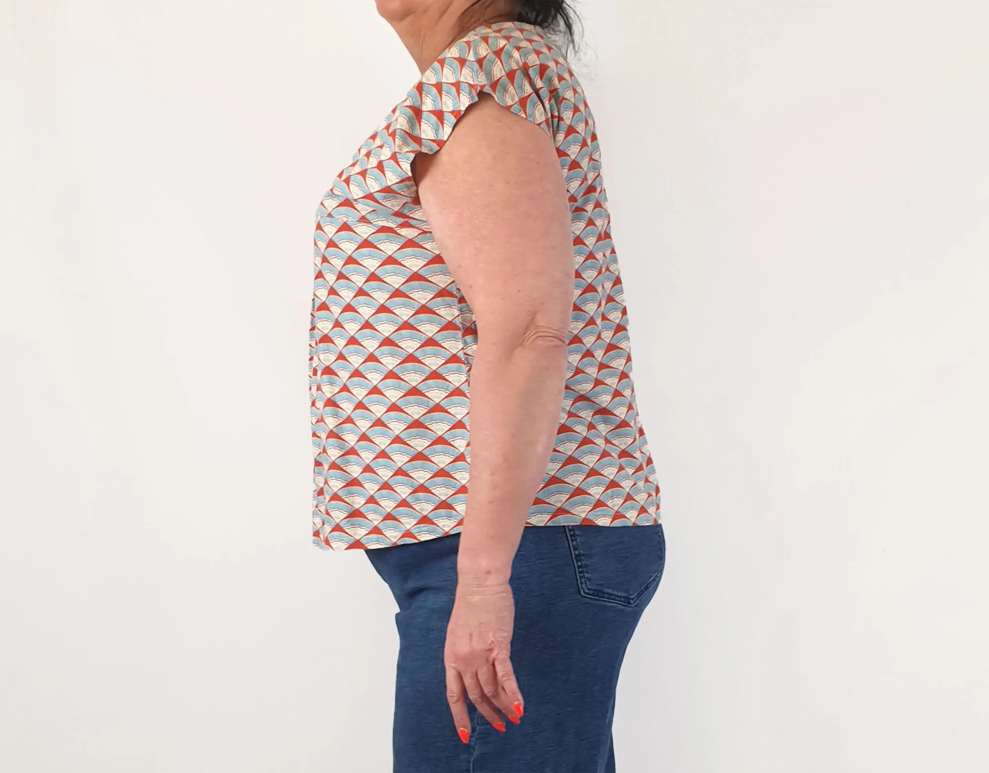 Finki red and blue fan print top size XL