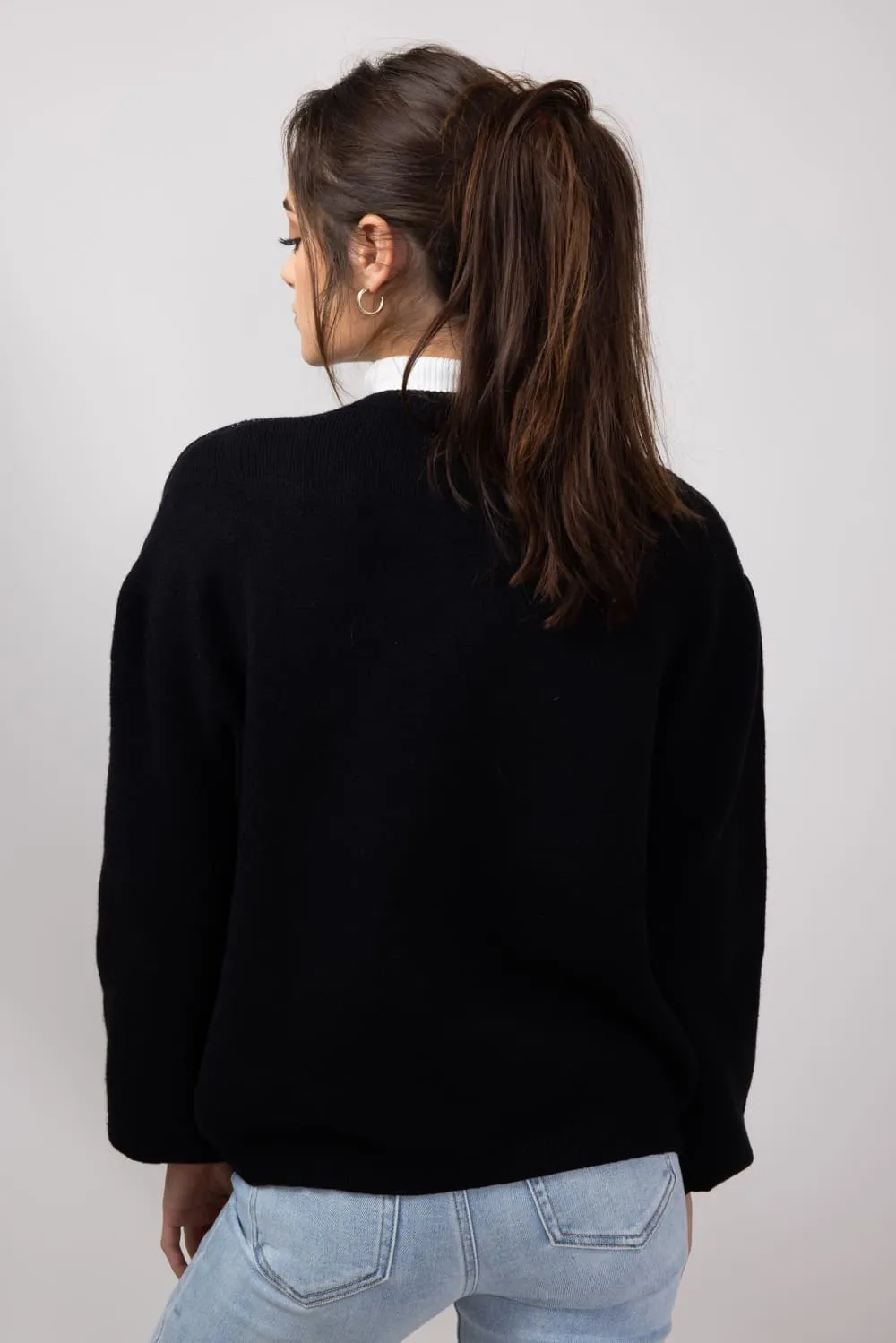 Football Mom Sweater for Women in Black Cream | SEDK450IMK-BLACKCREAM
