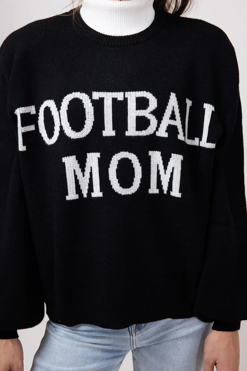 Football Mom Sweater for Women in Black Cream | SEDK450IMK-BLACKCREAM